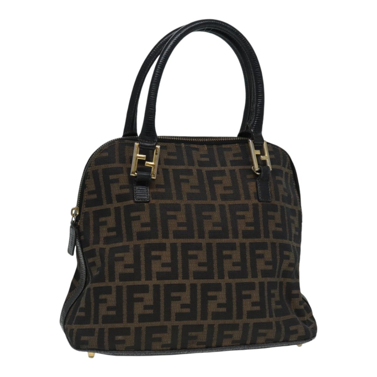 FENDI Zucca Canvas Hand Bag Brown Black gold 85463