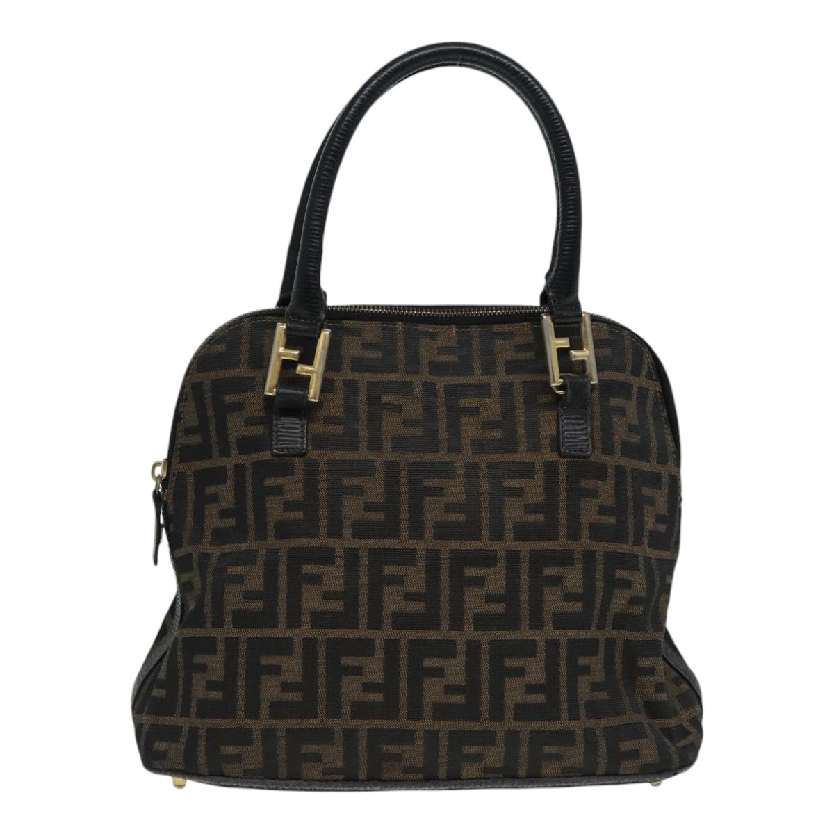 FENDI Zucca Canvas Hand Bag Brown Black gold 85463