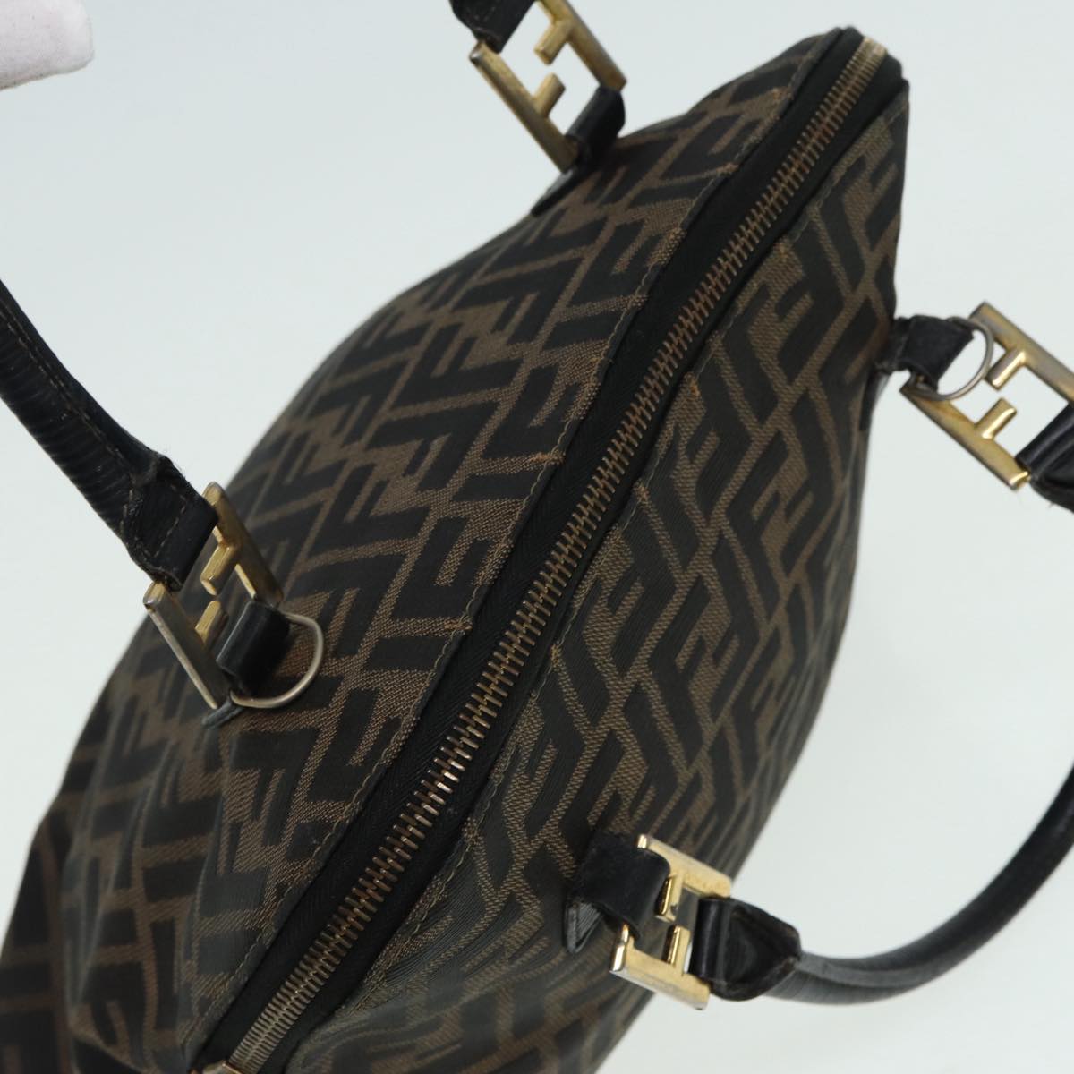 FENDI Zucca Canvas Hand Bag Brown Black gold 85463