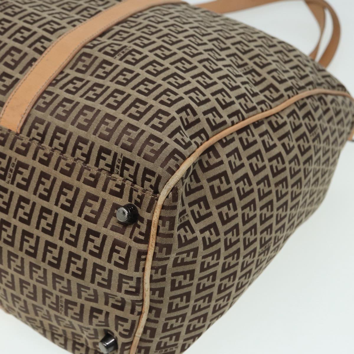 FENDI Zucchino Canvas Boston Bag 2way Beige Brown 85464