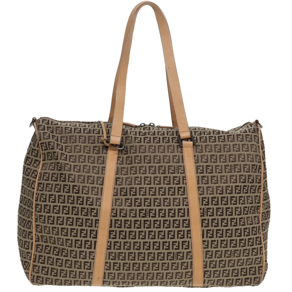 FENDI Zucchino Canvas Boston Bag 2way Beige Brown 85464