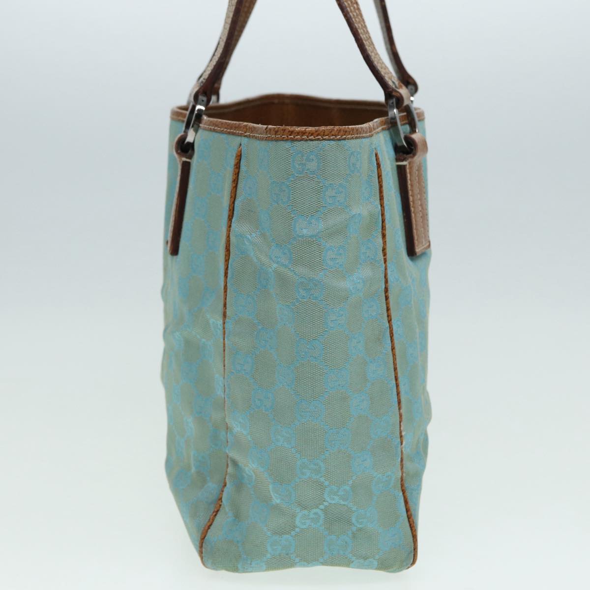 GUCCI GG Canvas Tote Bag Silver Turquoise Blue 113017 85473