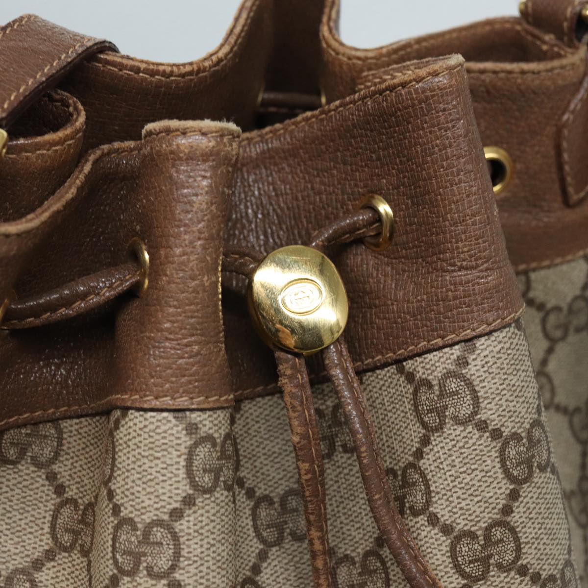 GUCCI GG Supreme Web Sherry Line Shoulder Bag PVC Beige Gold 85474