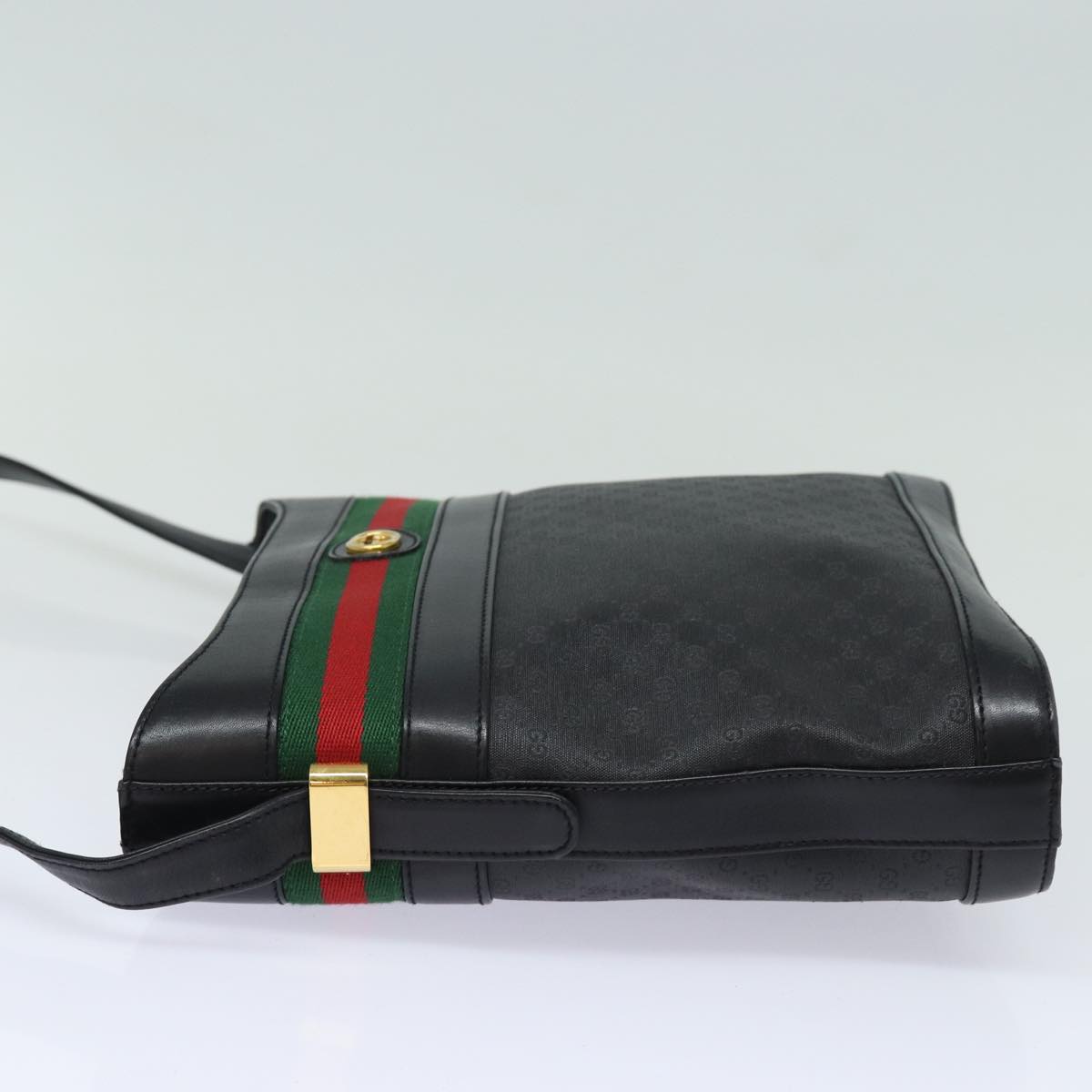 GUCCI Micro GG Supreme Web Sherry Line Shoulder Bag PVC Black Gold 85498