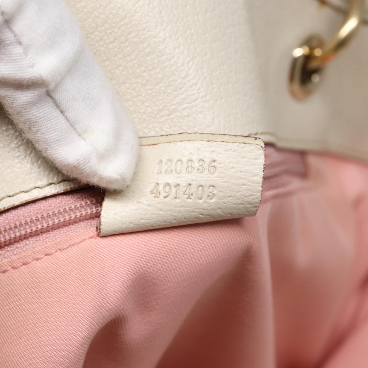 GUCCI GG Canvas Tote Bag Pink White gold 120836 85502