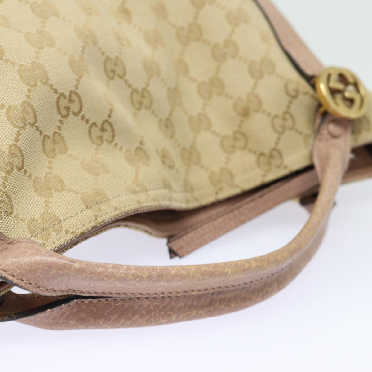 GUCCI GG Canvas Hand Bag 2way Beige Pink gold 323675 85520