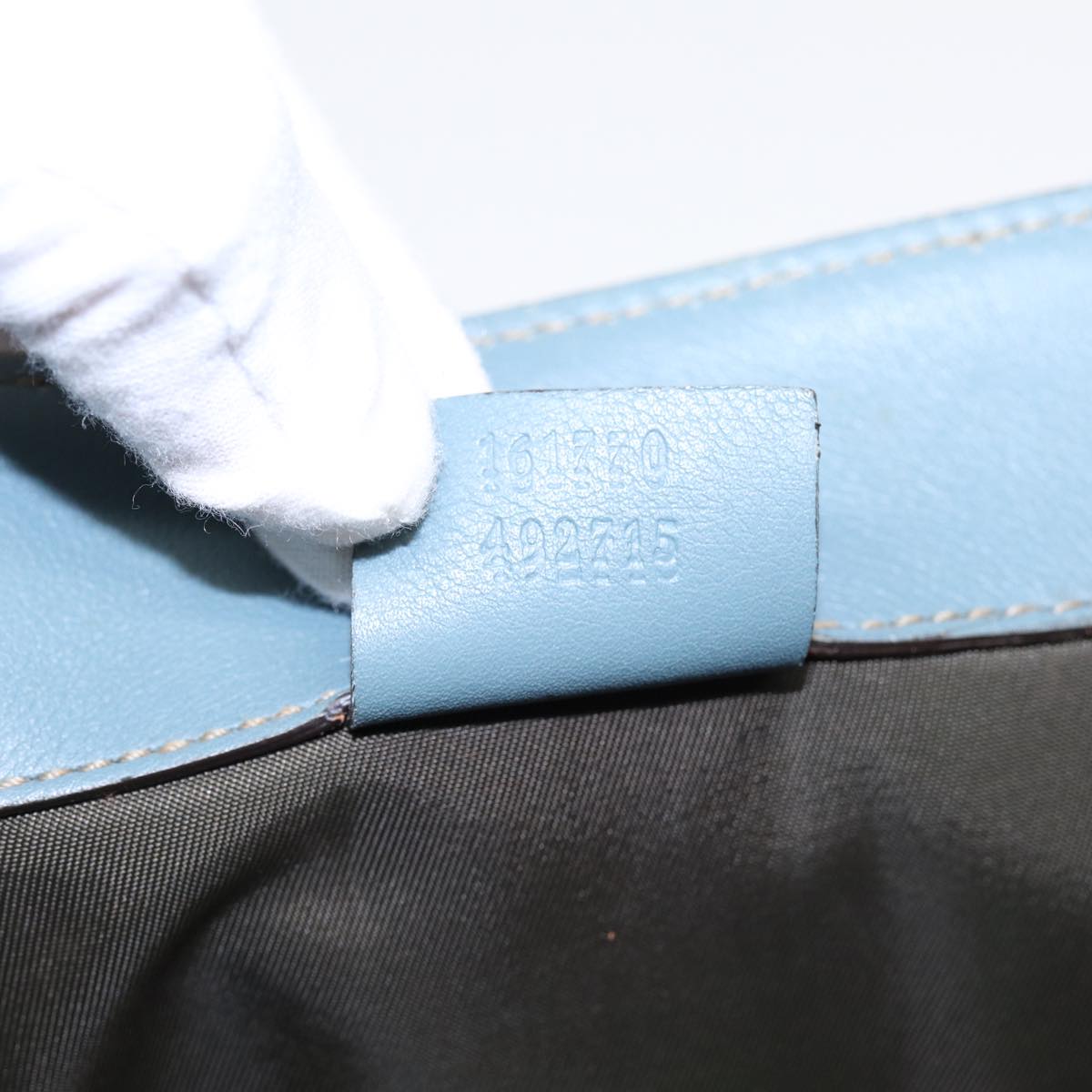 GUCCI GG Canvas Guccissima Tote Bag Nylon Leather Light Blue Silve 85527