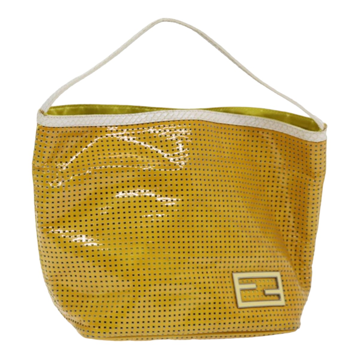 FENDI Hand Bag Enamel Yellow White Silver 85528