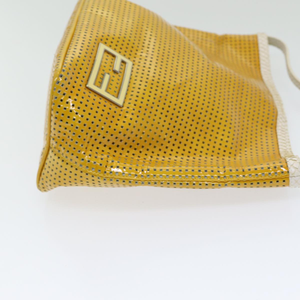 FENDI Hand Bag Enamel Yellow White Silver 85528