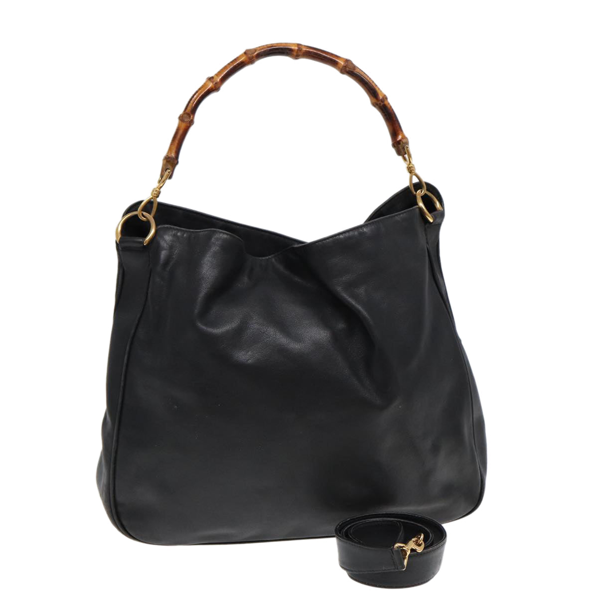 GUCCI Bamboo Hand Bag Leather Black 001 3754 1577 85536