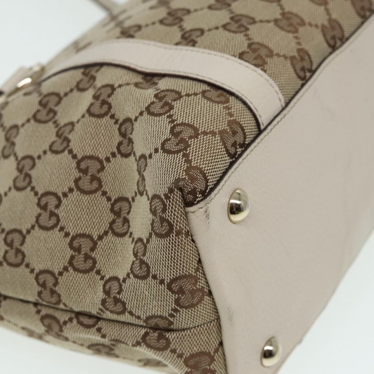 GUCCI GG Canvas Hand Bag Beige White gold 141470 85544