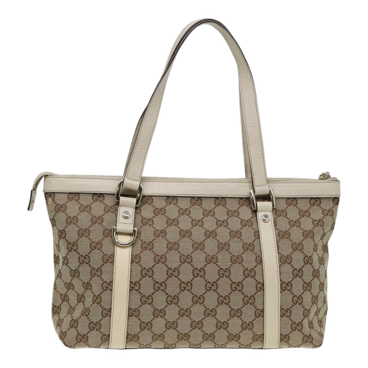GUCCI GG Canvas Hand Bag Beige White gold 141470 85544