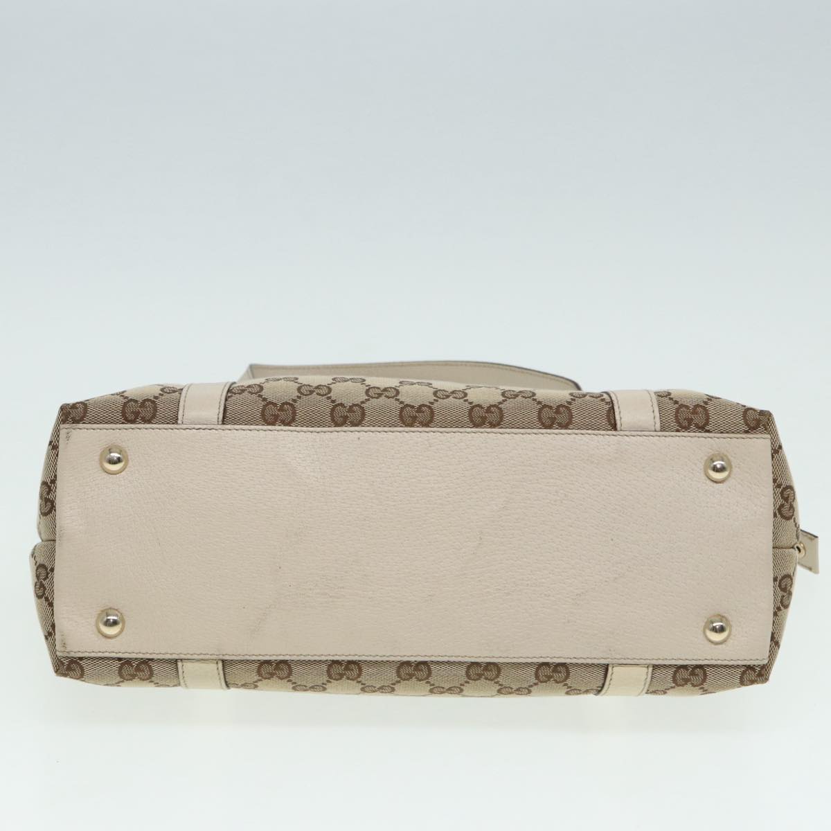 GUCCI GG Canvas Hand Bag Beige White gold 141470 85544