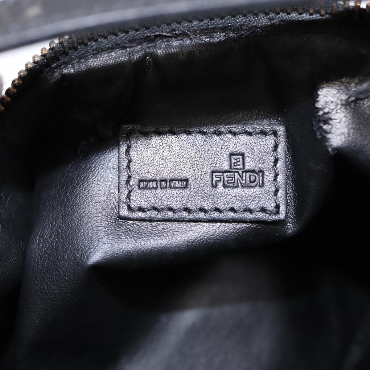 FENDI Zucchino Canvas Hand Pouch Black Silver 85554