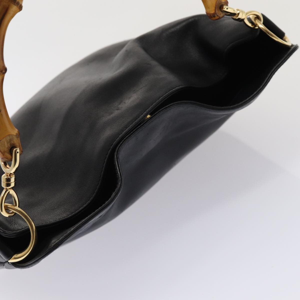 GUCCI Bamboo Hand Bag Leather 2way Black Gold 001 2113 1638 85616