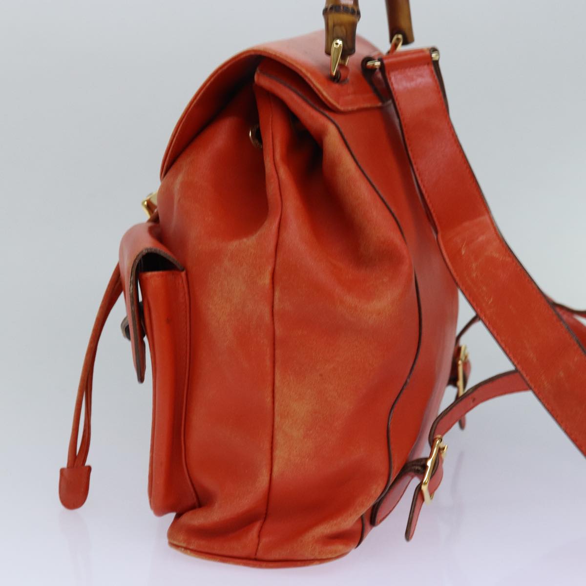 GUCCI Bamboo Backpack Leather Orange Gold 003 2058 0016 85617