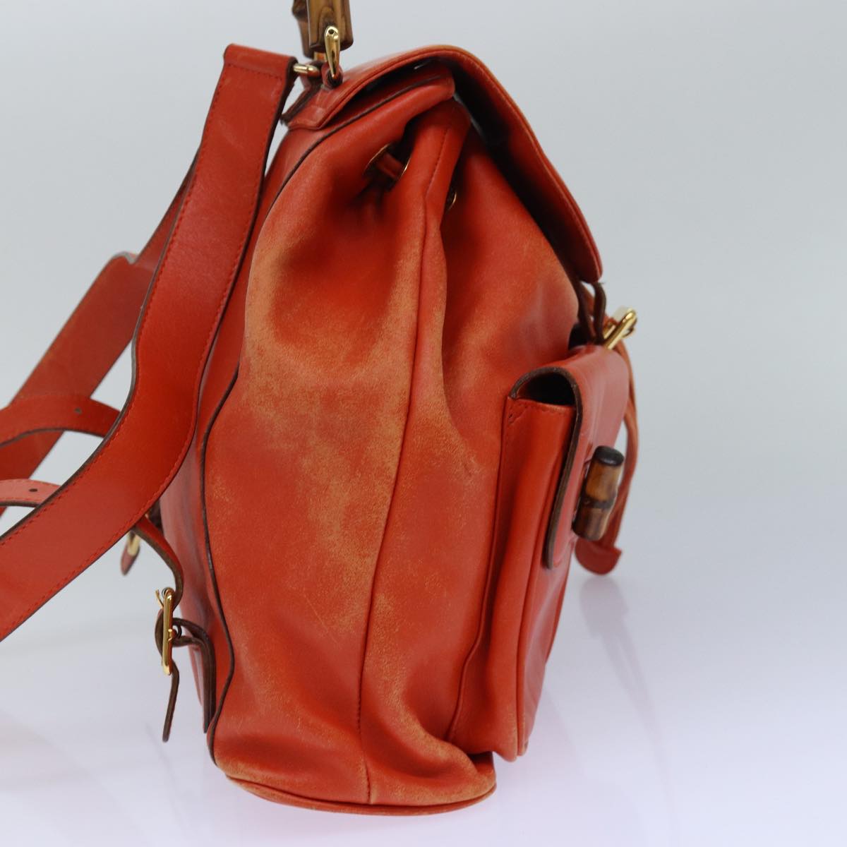 GUCCI Bamboo Backpack Leather Orange Gold 003 2058 0016 85617