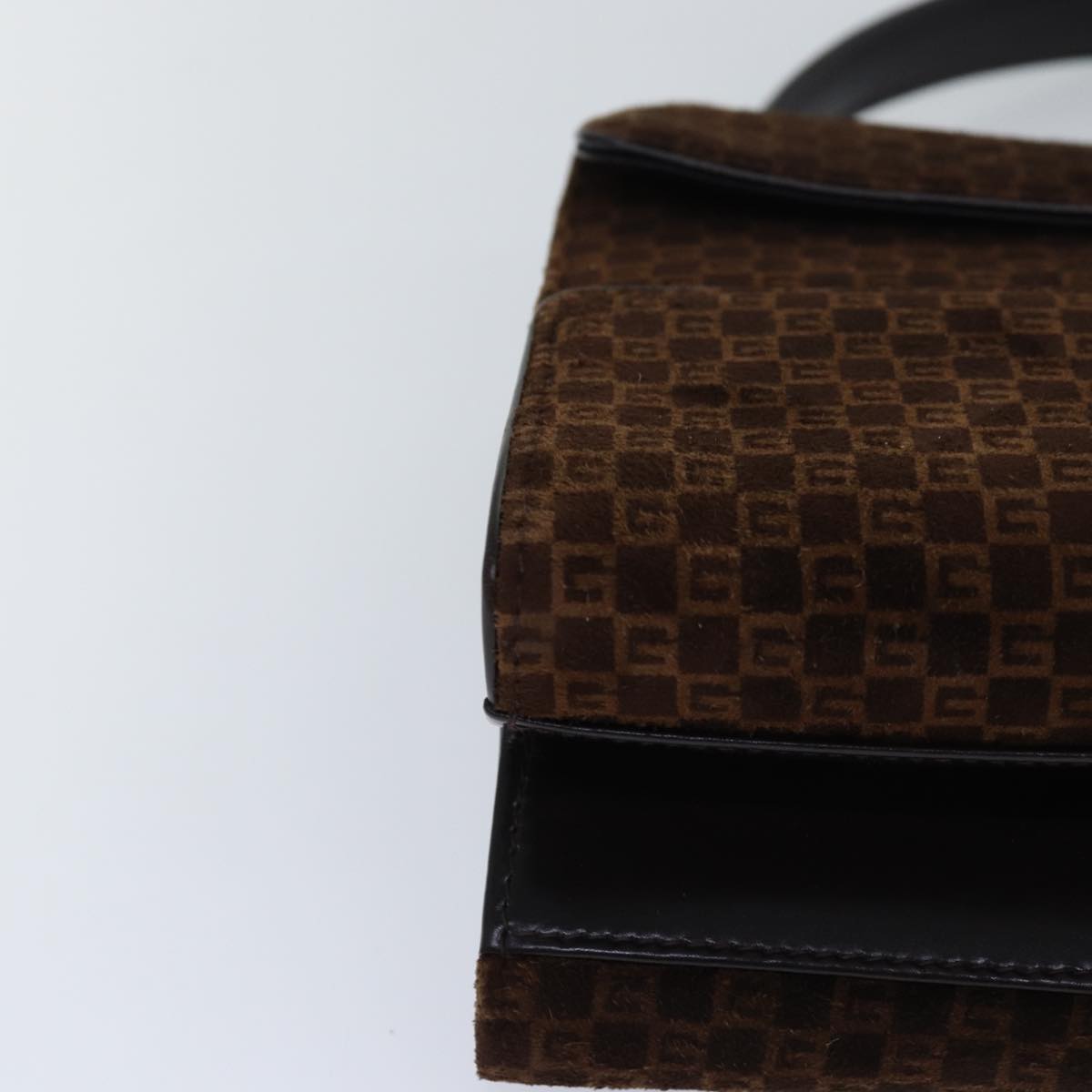 GUCCI Hand Bag Suede Brown Gold 85683