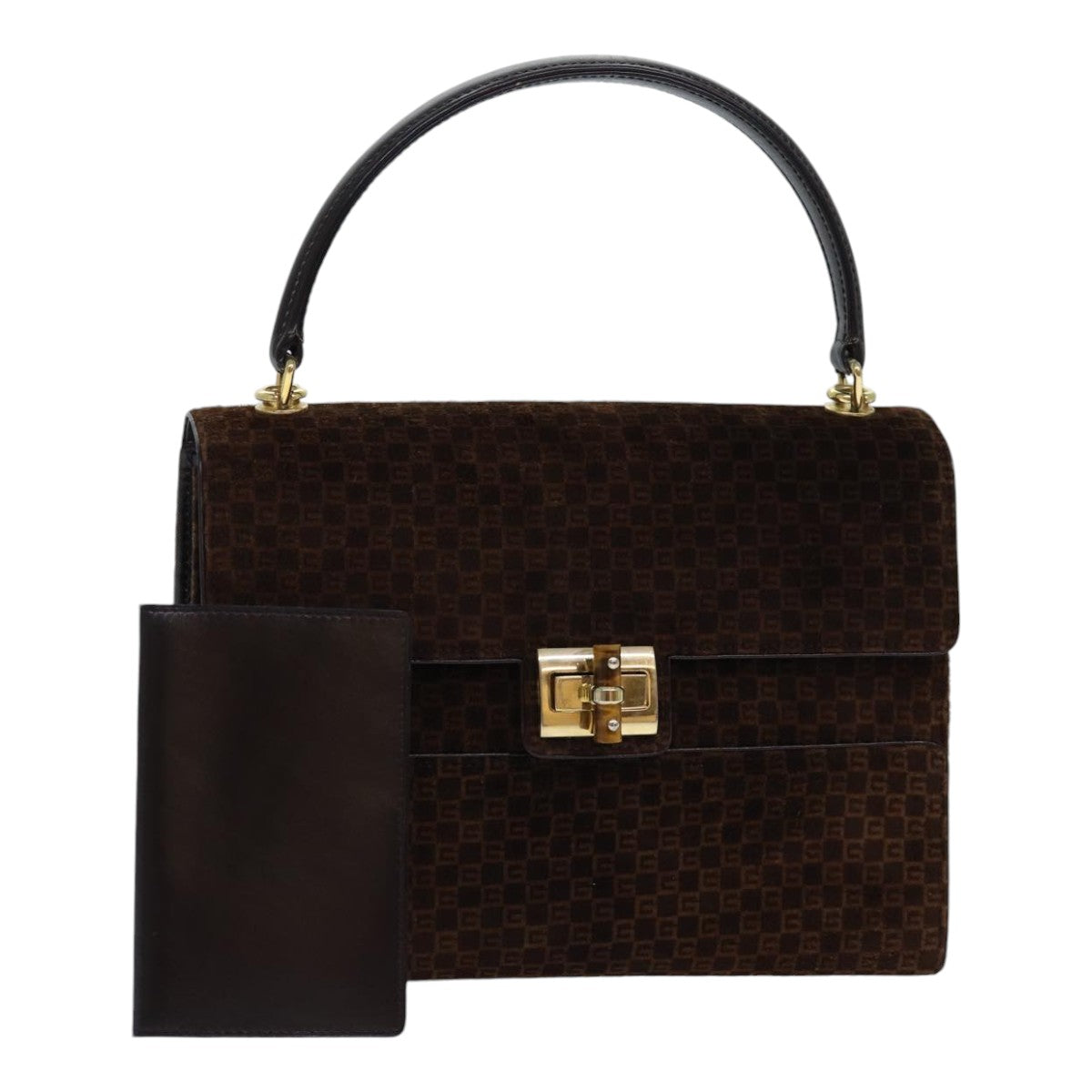 GUCCI Hand Bag Suede Brown Gold 85683