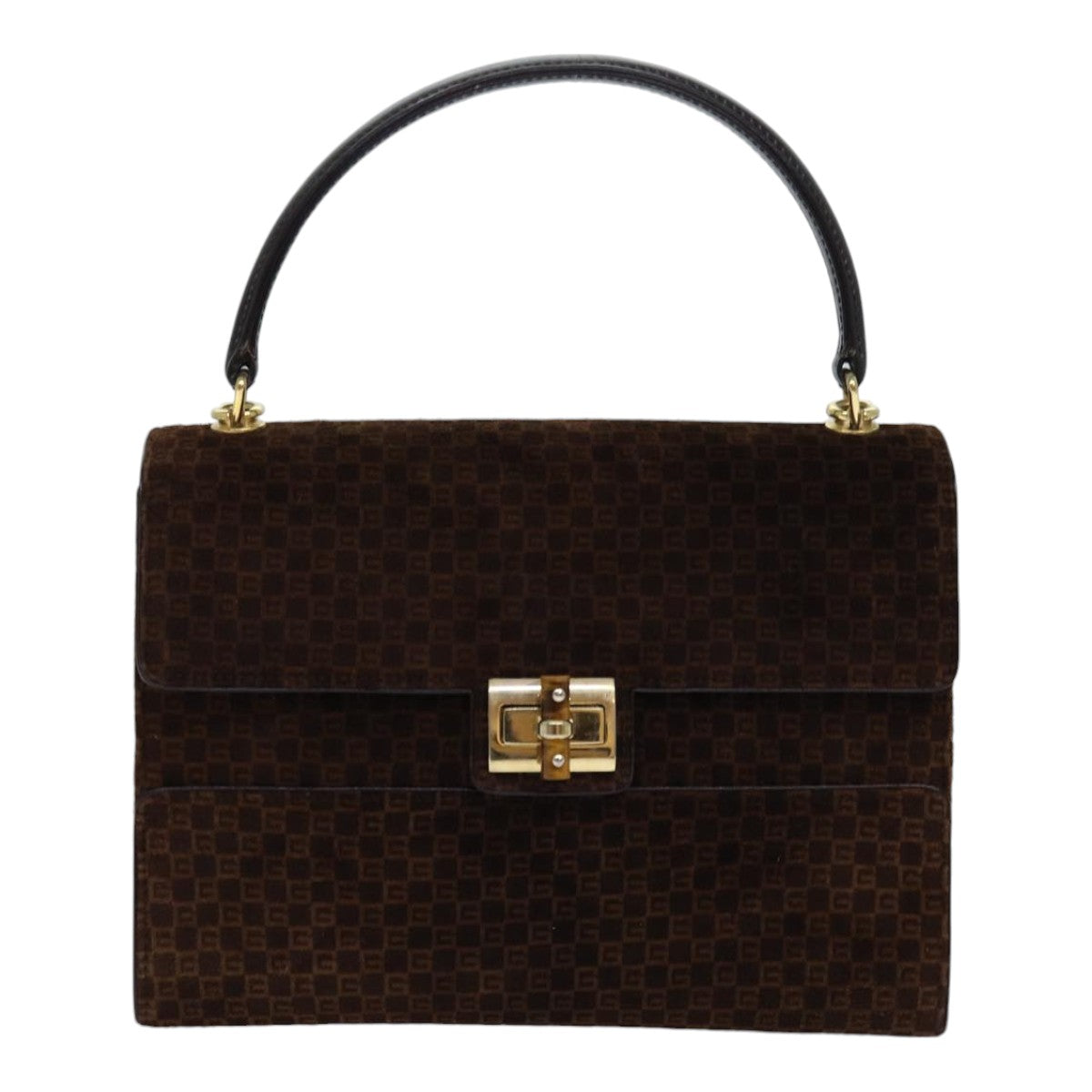 GUCCI Hand Bag Suede Brown Gold 85683
