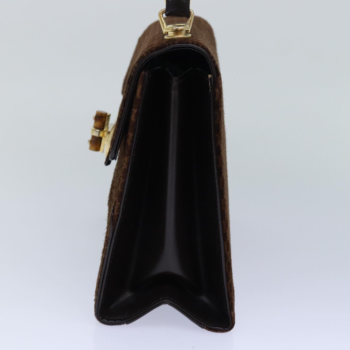 GUCCI Hand Bag Suede Brown Gold 85683