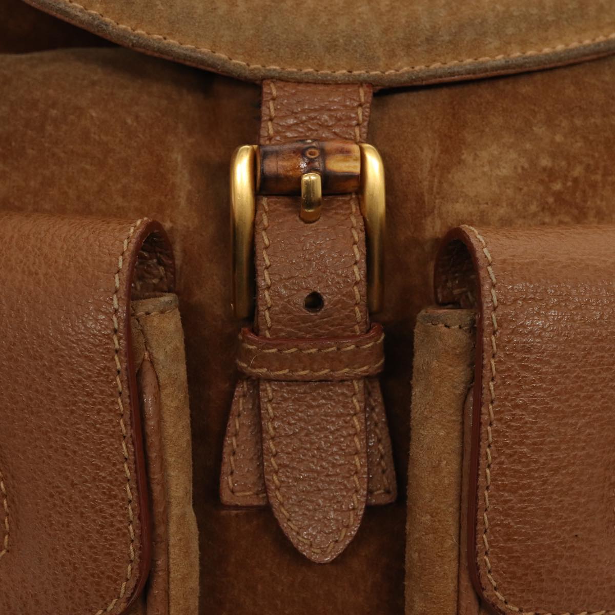 GUCCI Bamboo Shoulder Bag Suede Brown Gold 003 2058 0016 85718