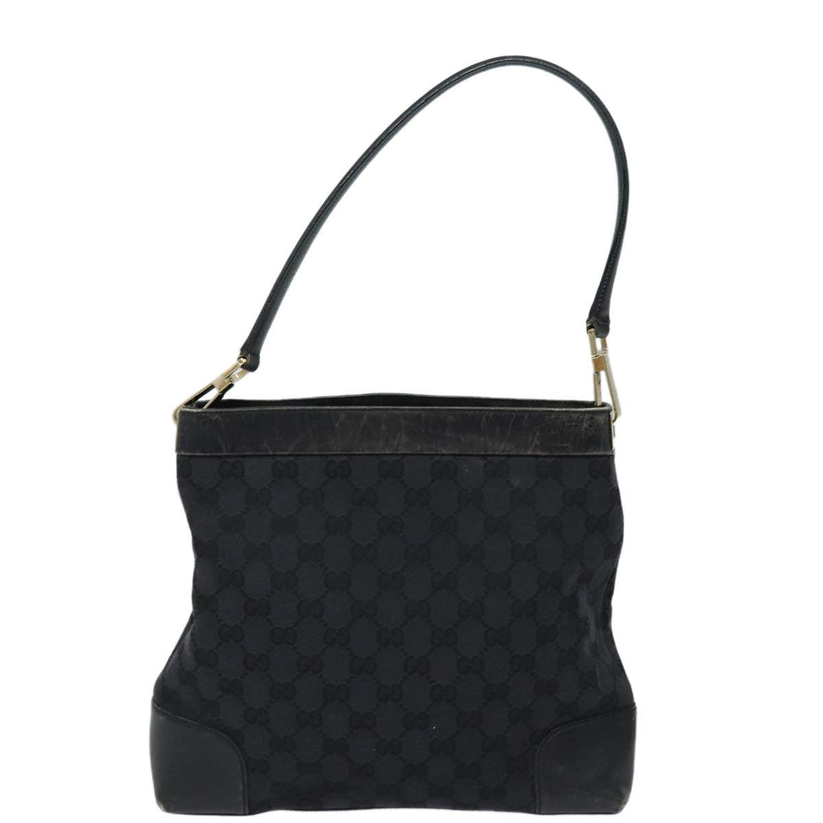 GUCCI GG Canvas Shoulder Bag Black Gold 001 4231 85720