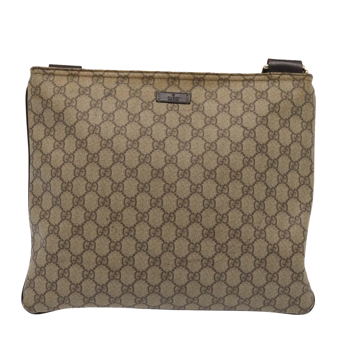 GUCCI GG Supreme Shoulder Bag PVC Leather Beige Silver 201446 85724