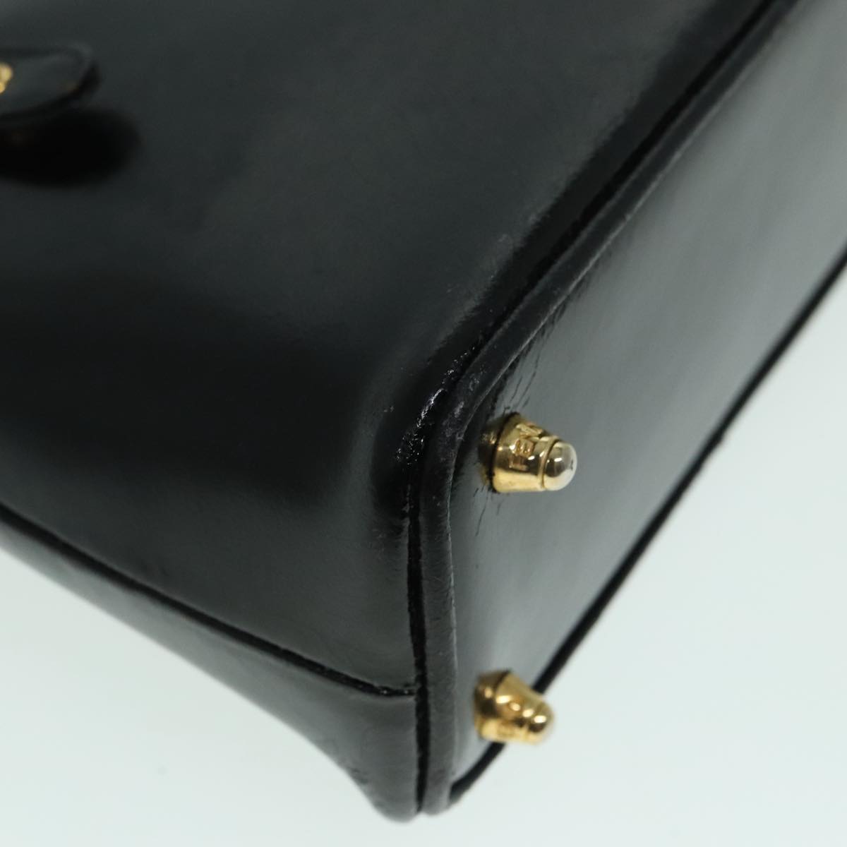FENDI Hand Bag Leather 2way Black Gold 85768