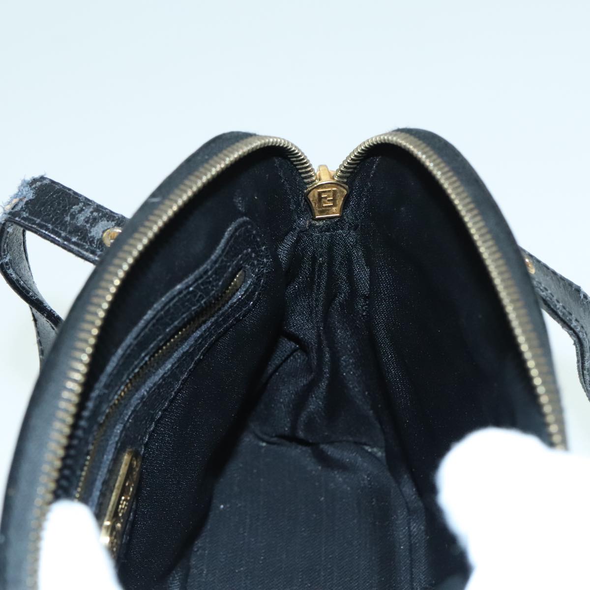 FENDI Hand Bag Leather 2way Black Gold 85768
