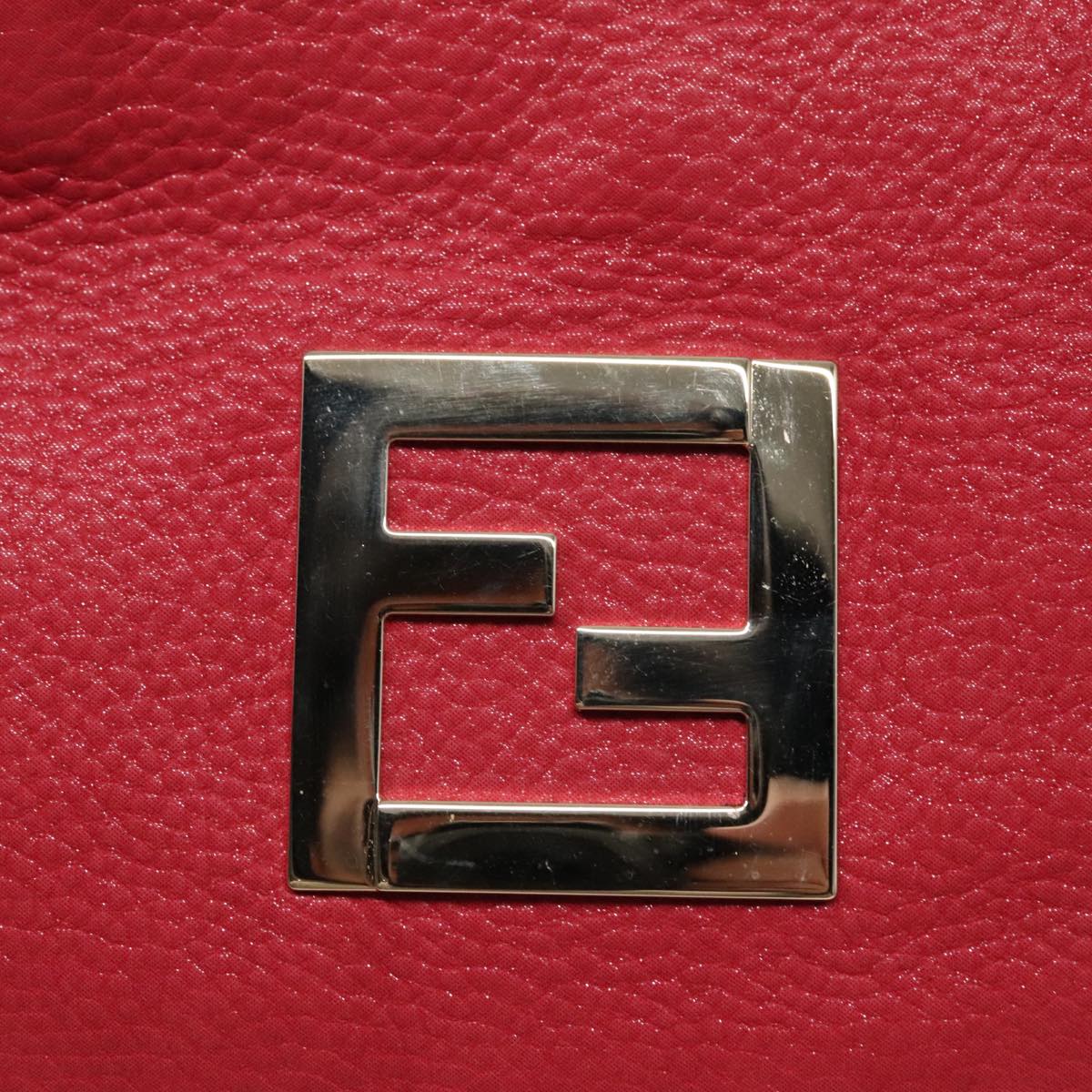 FENDI Tote Bag Leather Gold Red 85774