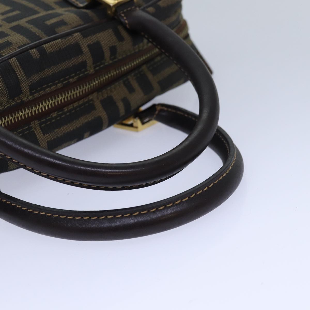 FENDI Zucca Canvas Hand Bag Brown Black gold 85877