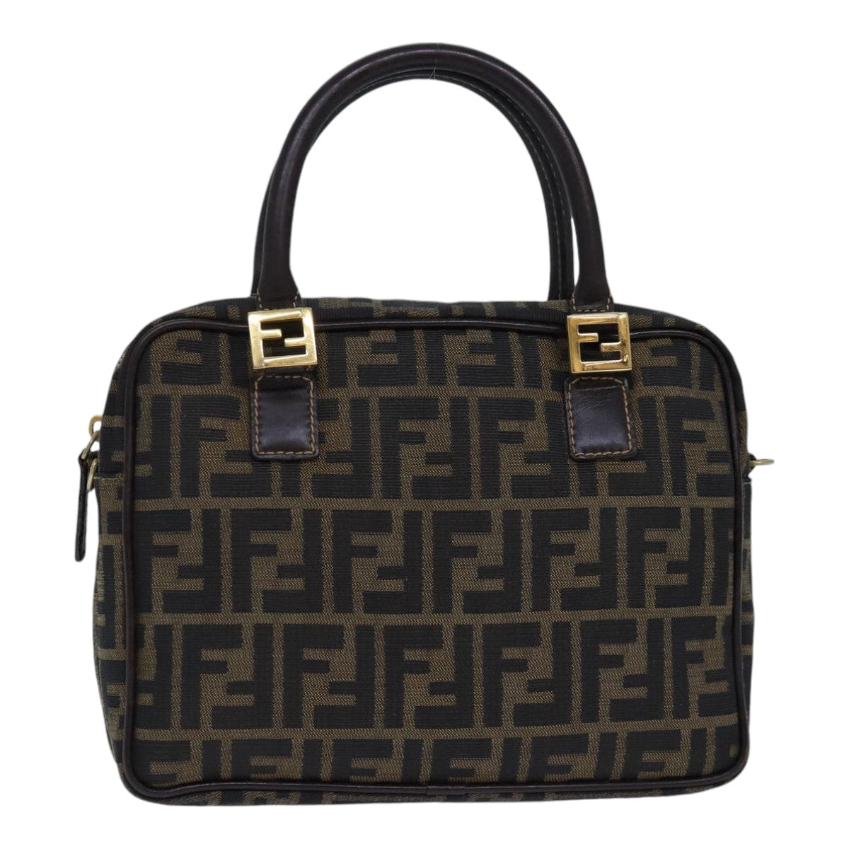 FENDI Zucca Canvas Hand Bag Brown Black gold 85877