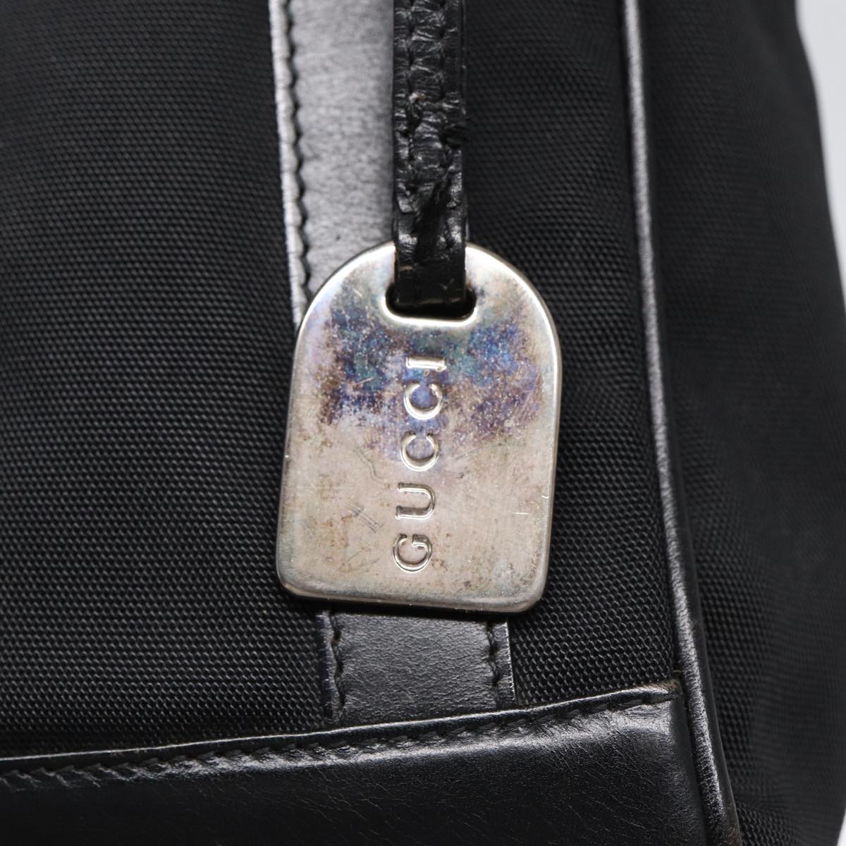 GUCCI Hand Bag Nylon Leather Black Silver 000 2854 0500 5 85984