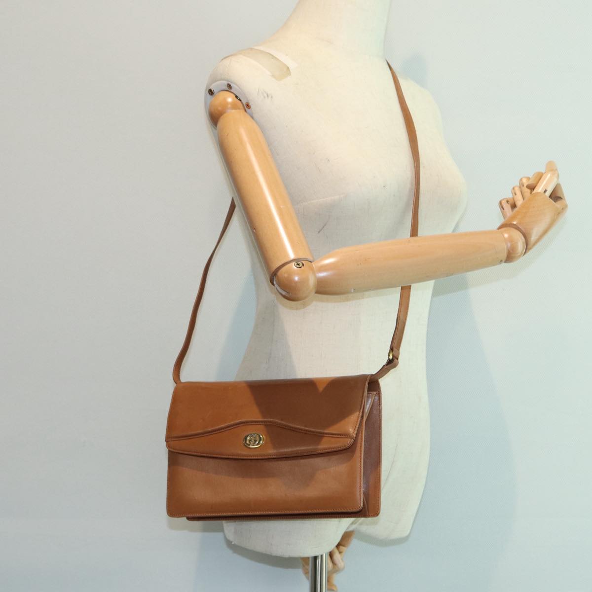 GUCCI Shoulder Bag Leather Brown Gold 004 406 0105 85985