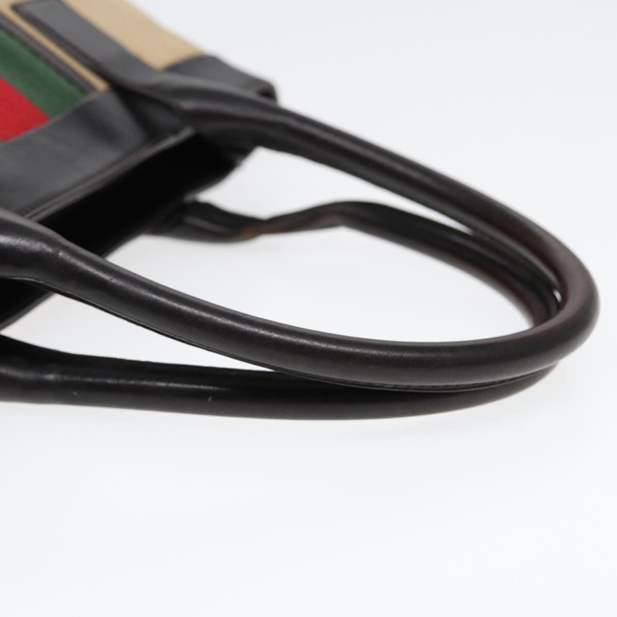 GUCCI Web Sherry Line Hand Bag Canvas Beige Gold Red 002 1119 85986