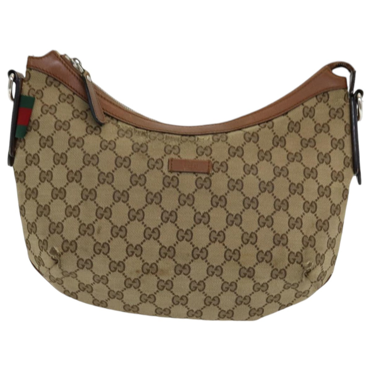 GUCCI GG Canvas Web Sherry Line Shoulder Bag Beige Silver Red 353399 85990