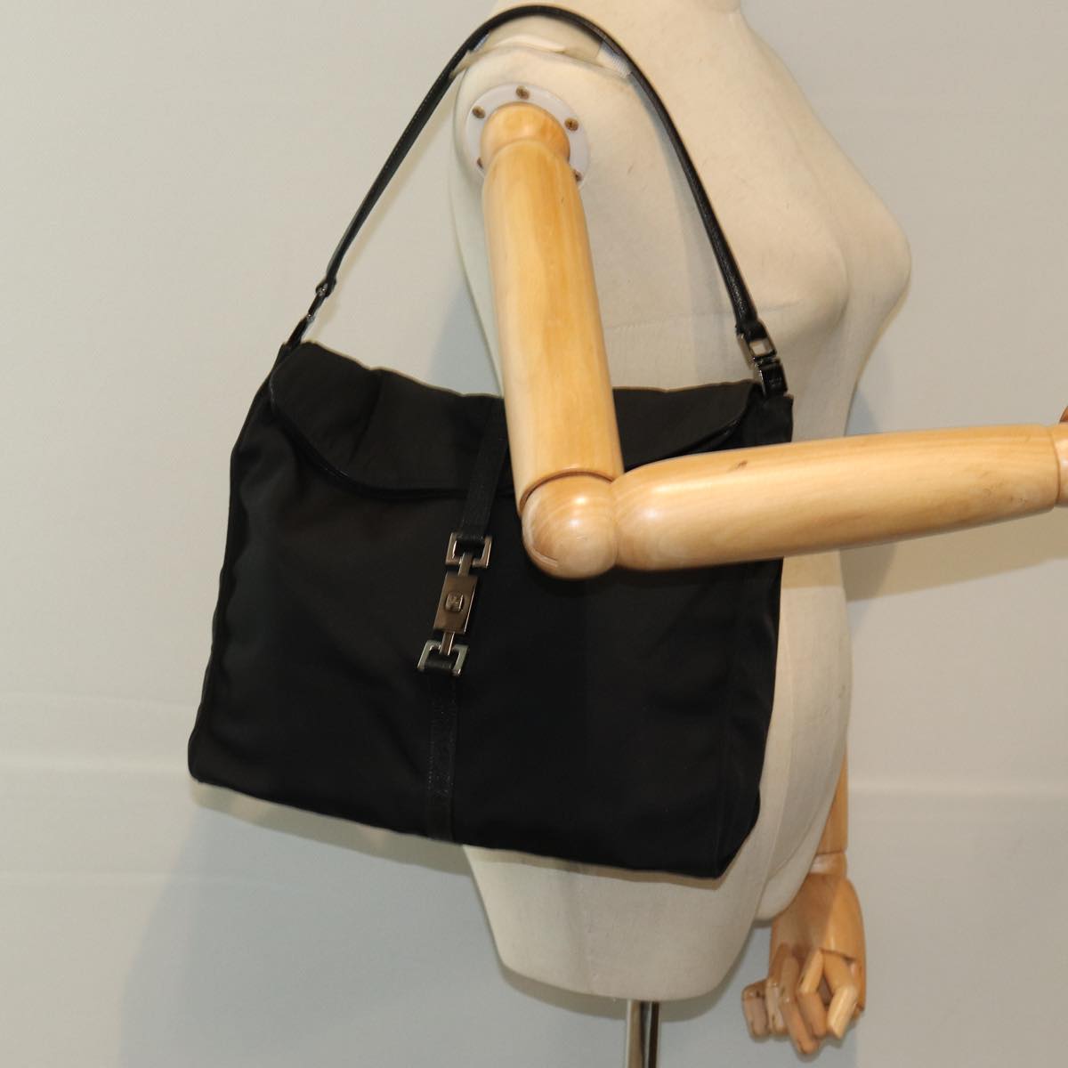 GUCCI Jackie Shoulder Bag Nylon Black Silver 001 3355 85992
