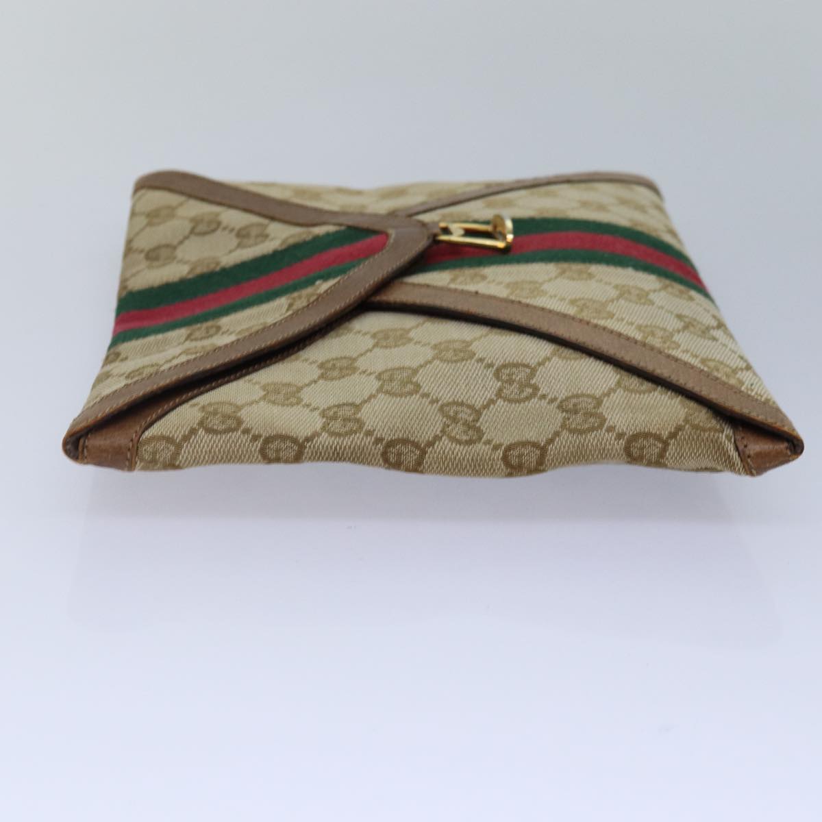 GUCCI GG Canvas Web Sherry Line Clutch Bag Beige Red gold 86042