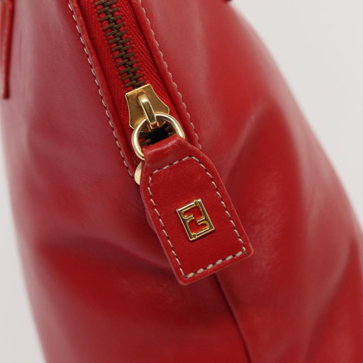 FENDI Hand Bag Leather 2way Red Gold 86044