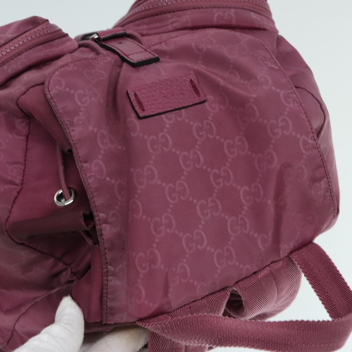 GUCCI GG Canvas Backpack Nylon Purple Silver 406361 86158