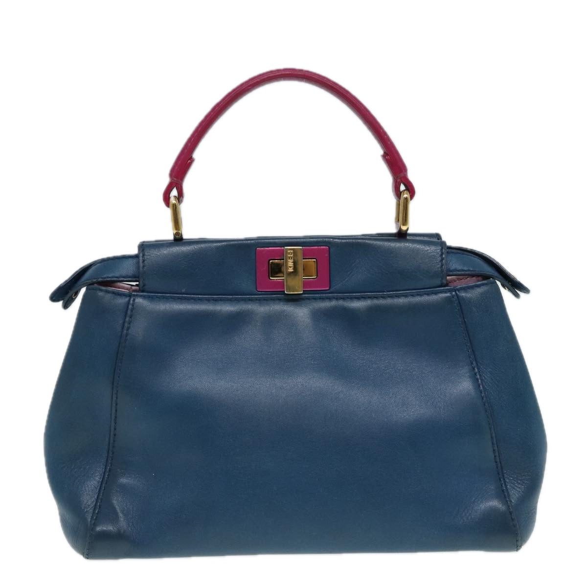 FENDI Mini Peek A Boo Hand Bag Leather 2way Blue Gold 86182