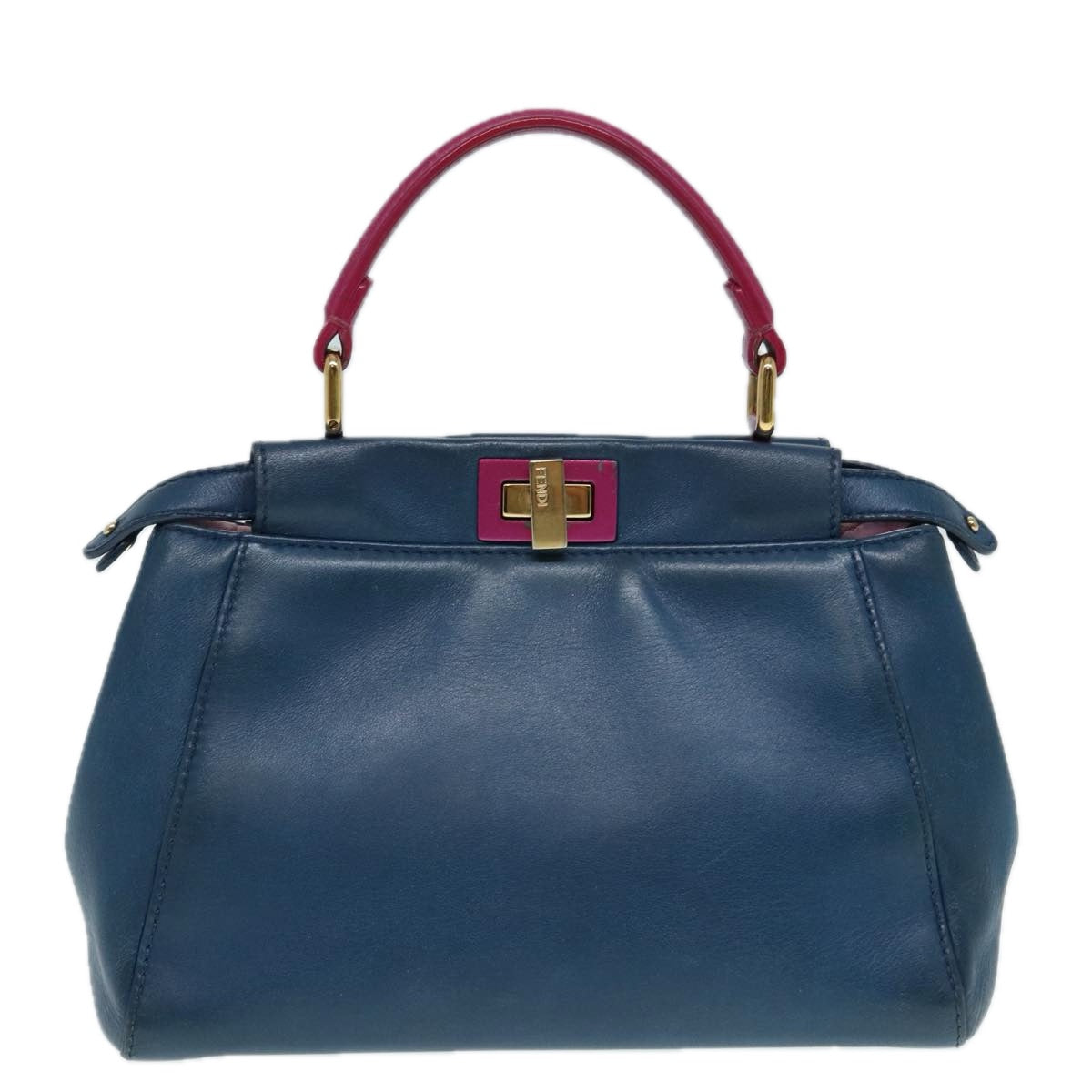 FENDI Mini Peek A Boo Hand Bag Leather 2way Blue Gold 86182