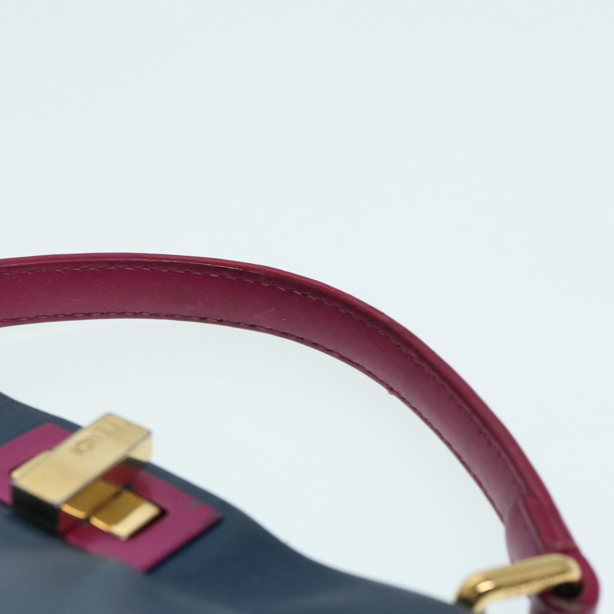 FENDI Mini Peek A Boo Hand Bag Leather 2way Blue Gold 86182