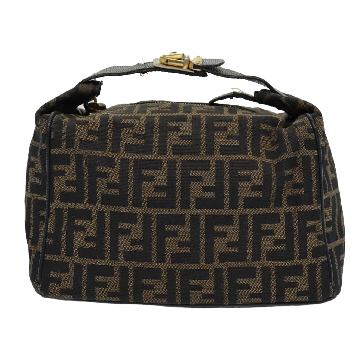 FENDI Zucca Canvas Vanity Pouch Brown Black gold 86218