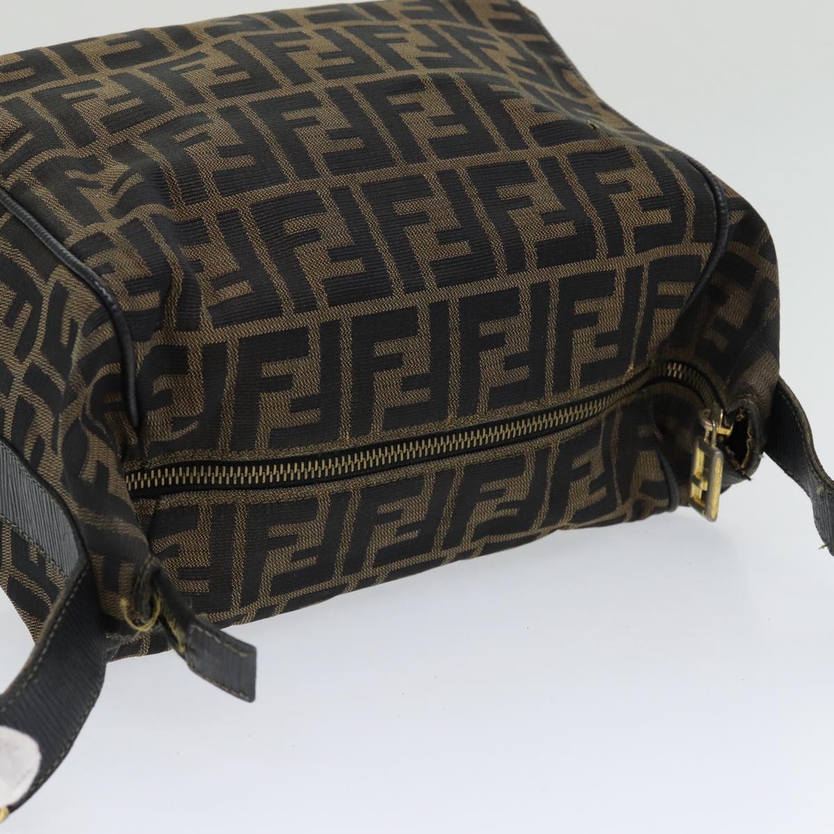 FENDI Zucca Canvas Vanity Pouch Brown Black gold 86218