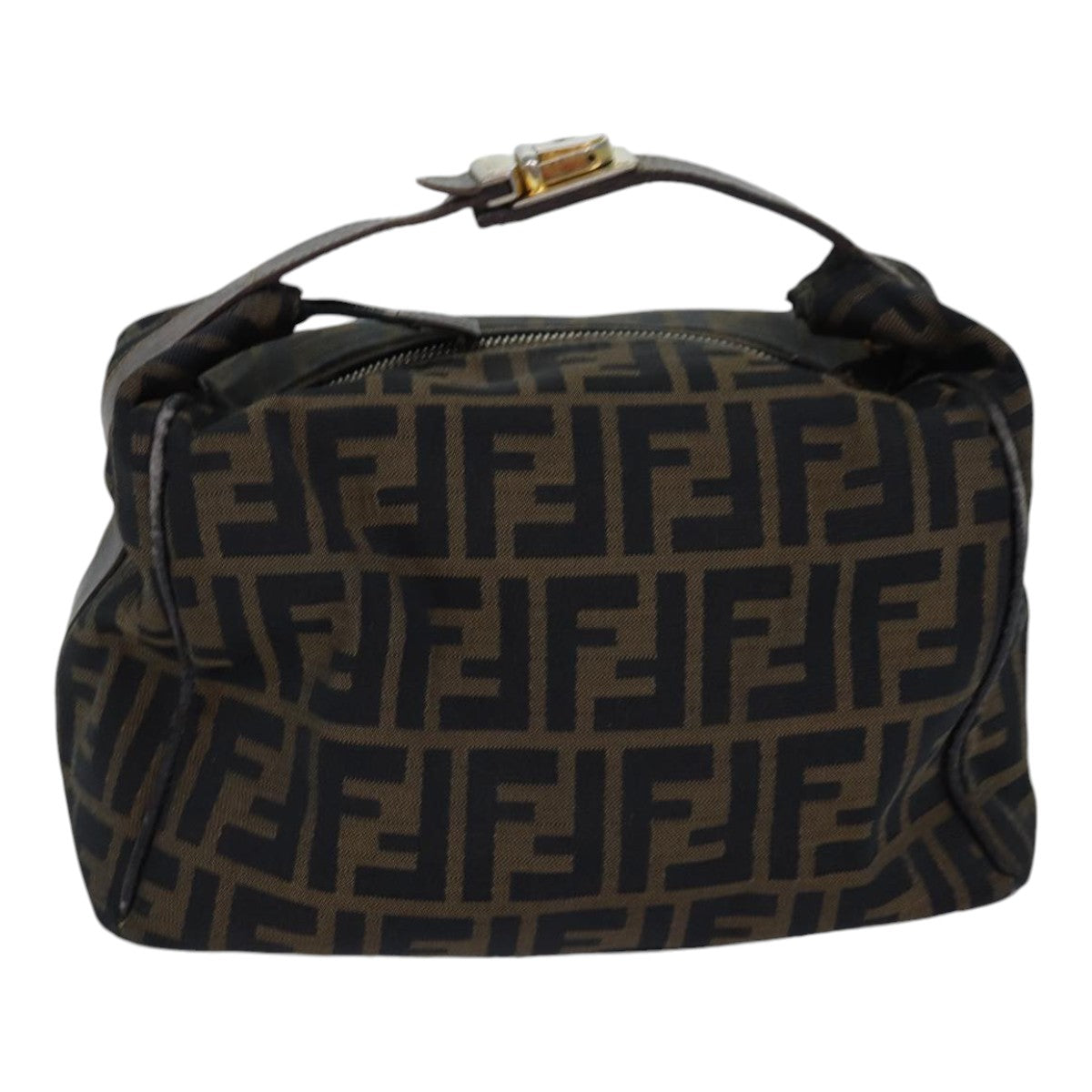 FENDI Zucca Canvas Vanity Pouch Brown Black gold 86247