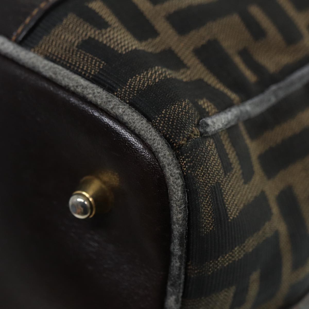 FENDI Zucca Canvas Hand Bag Brown Black gold 86248