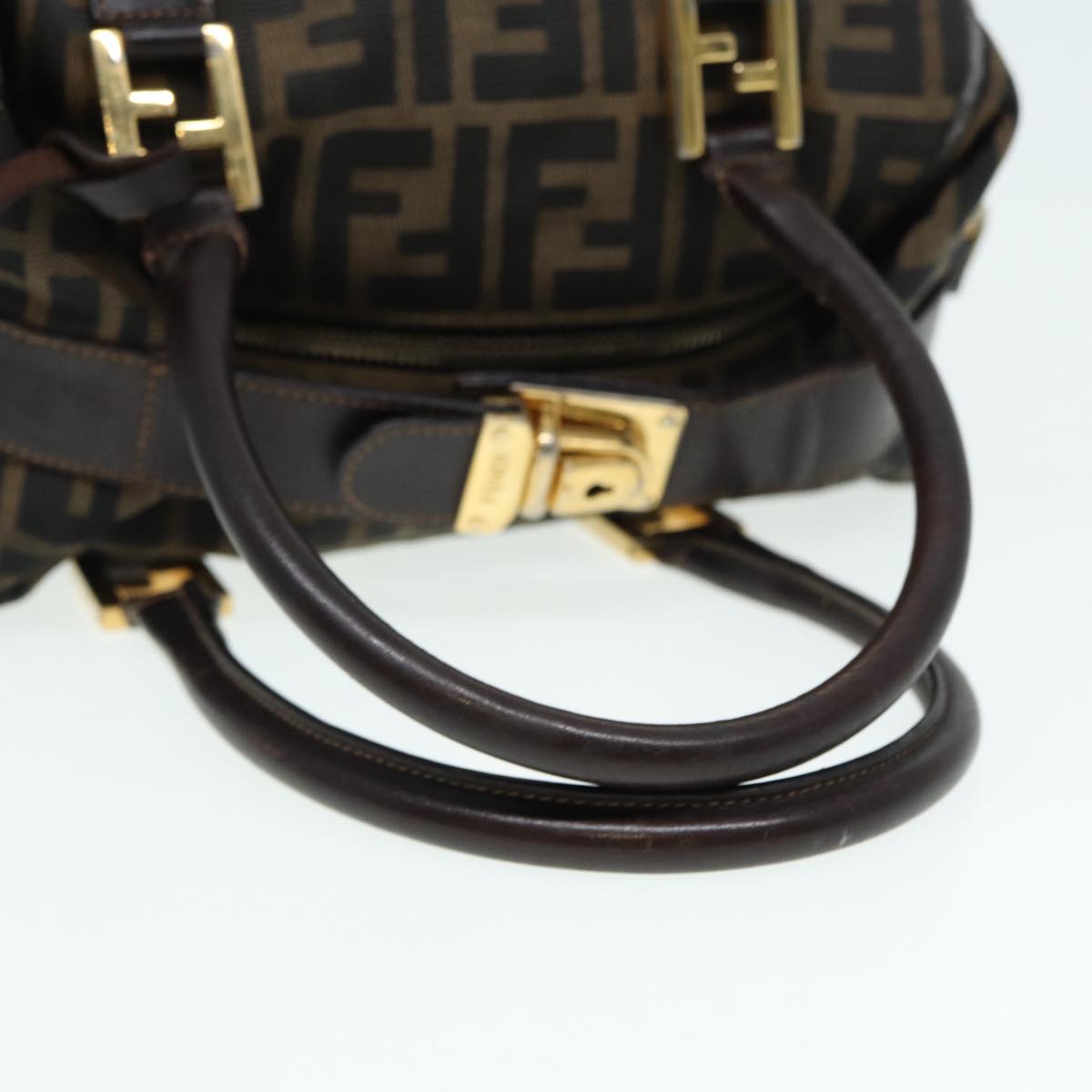 FENDI Zucca Canvas Hand Bag Brown Black gold 86248