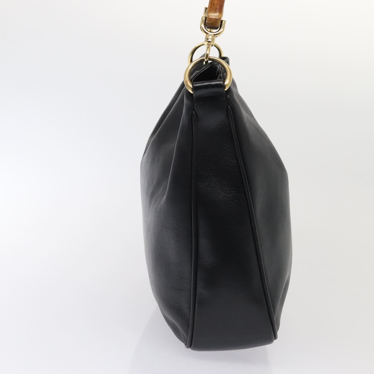 GUCCI Bamboo Hand Bag Leather 2way Black Gold 001 1638 200047 86260